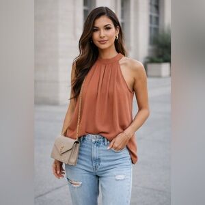 Elegant Sleeveless warm rust / terracotta hue Top